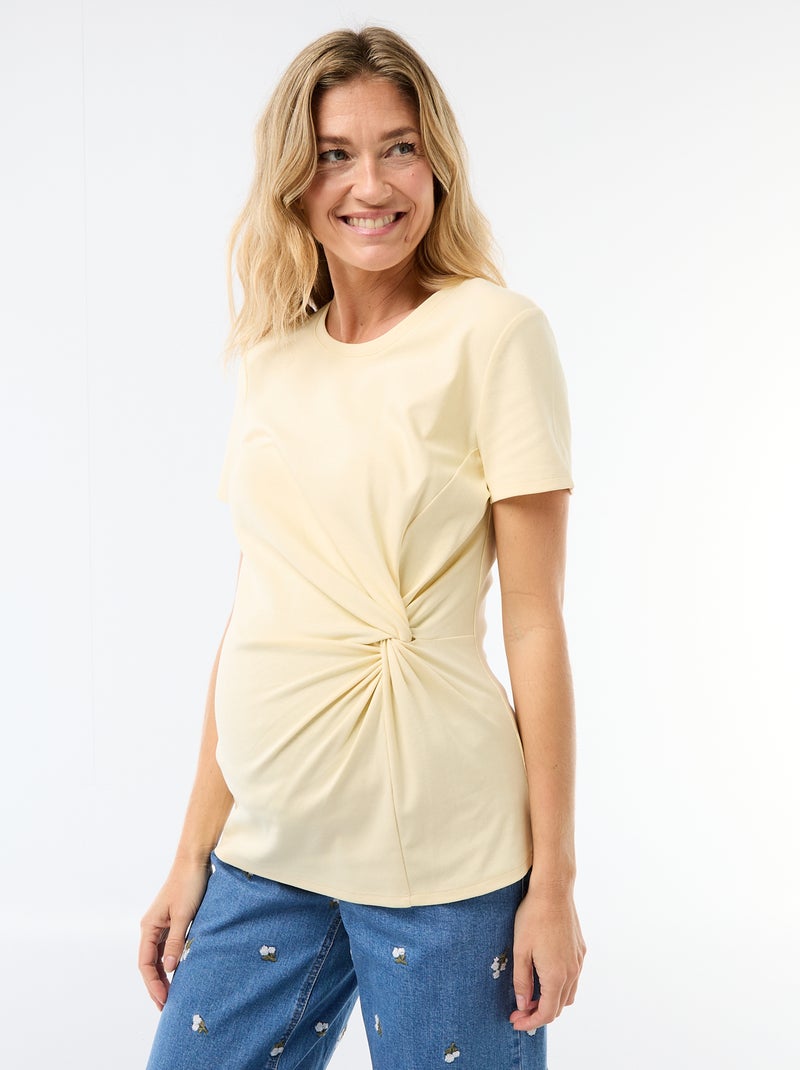 Camiseta de maternidad con cuello redondo drapeado Amarillo - Kiabi