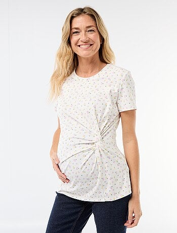 Camiseta de maternidad con cuello redondo drapeado