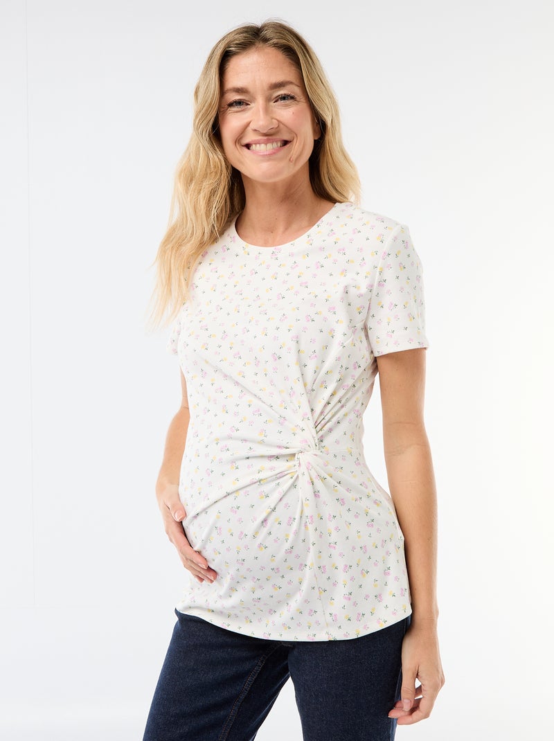 Camiseta de maternidad con cuello redondo drapeado Beige - Kiabi