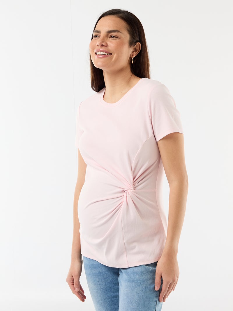 Camiseta de maternidad con cuello redondo drapeado Rosa - Kiabi