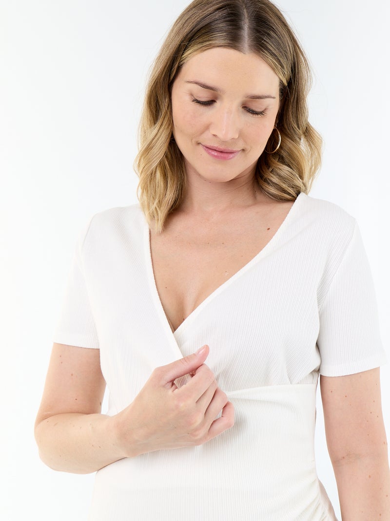 Camiseta de maternidad con escote cruzado Blanco - Kiabi