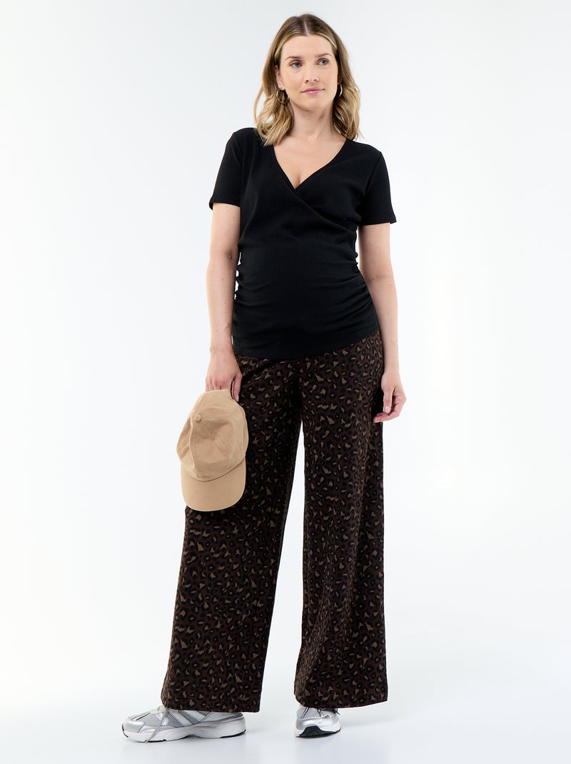 Camiseta de maternidad con escote cruzado Negro - Kiabi