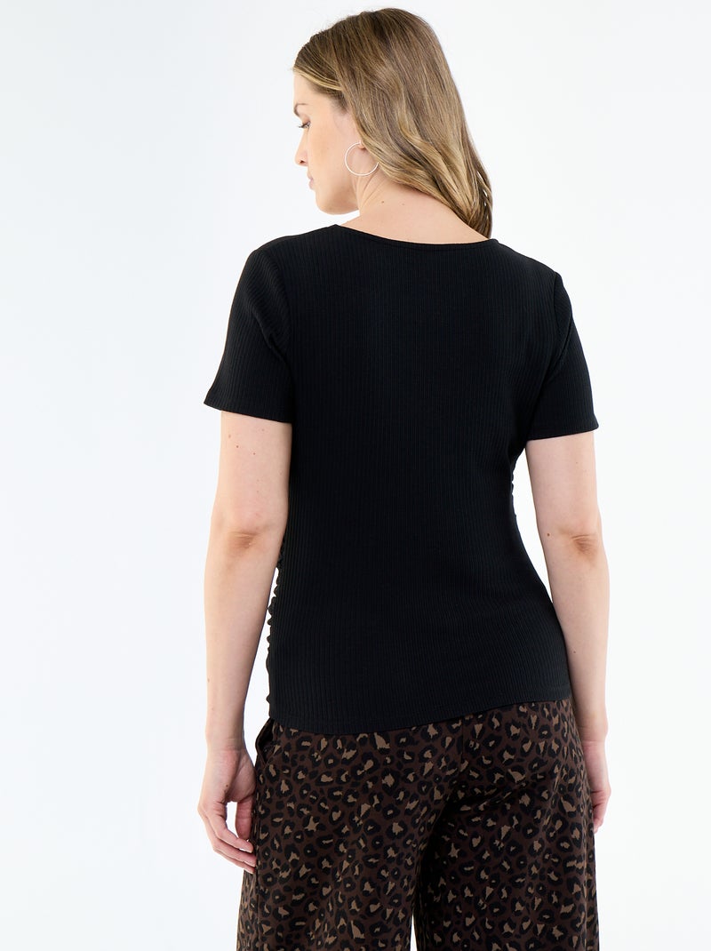 Camiseta de maternidad con escote cruzado Negro - Kiabi