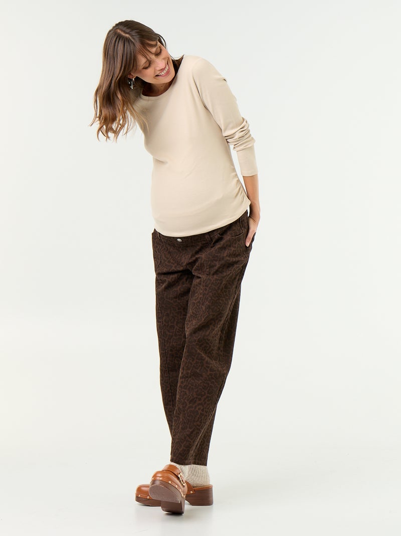 Camiseta de maternidad de canalé Beige - Kiabi