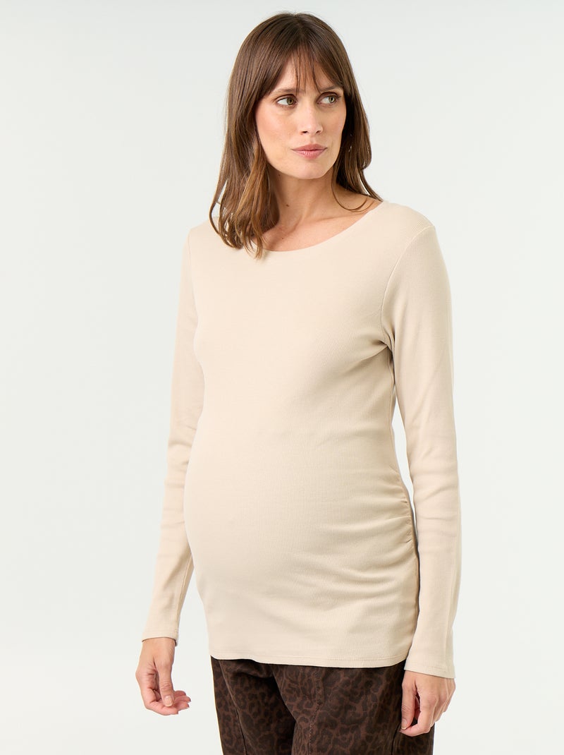 Camiseta de maternidad de canalé Beige - Kiabi