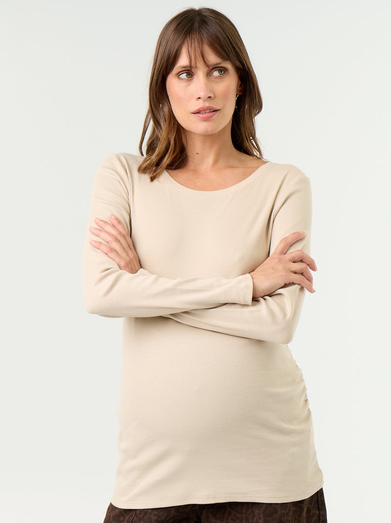 Camiseta de maternidad de canalé Beige - Kiabi