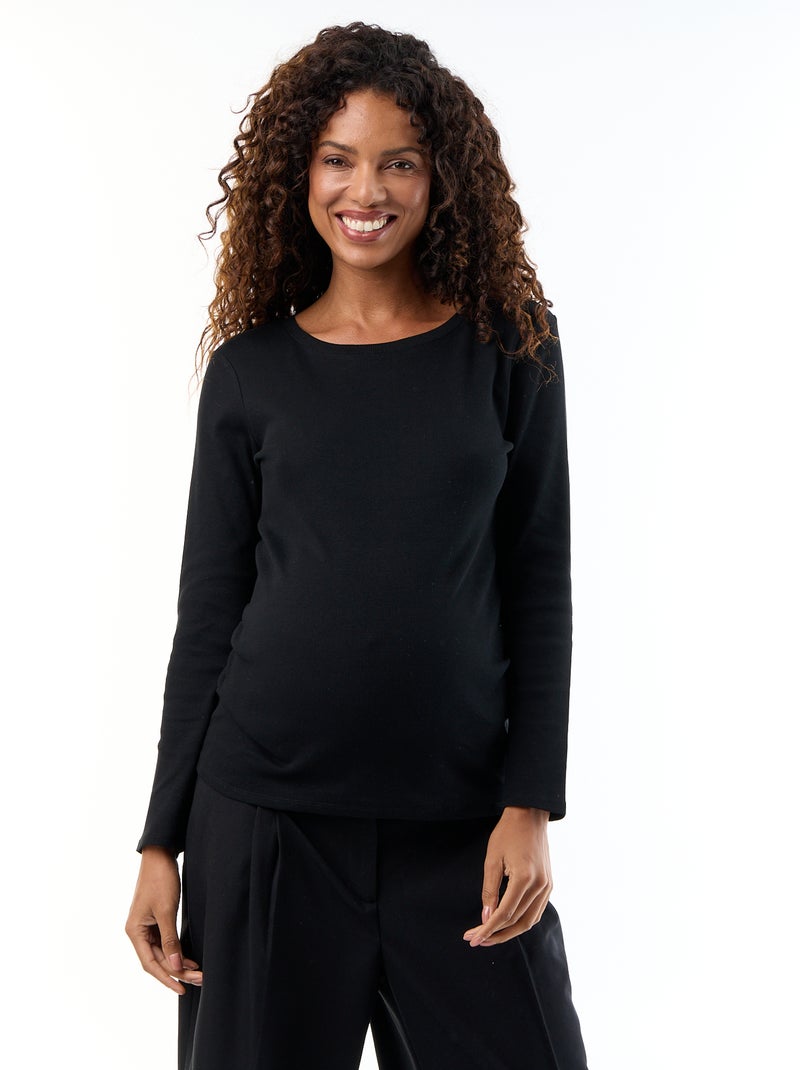 Camiseta de maternidad de canalé Negro - Kiabi