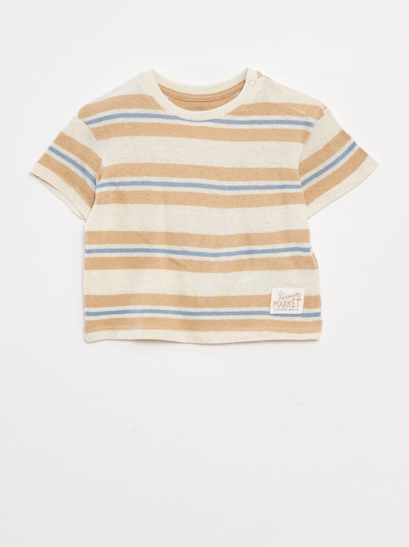 Camiseta de mezcla de lino a rayas Blanco - Kiabi