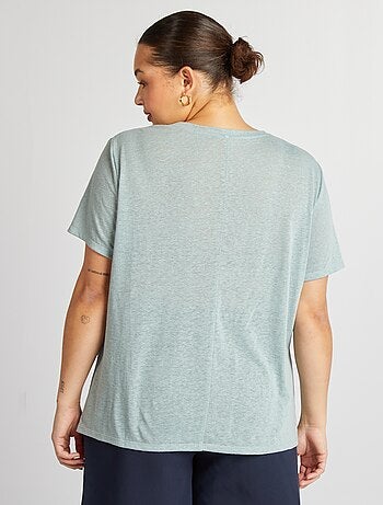 Camiseta de mezcla de lino con cuello de pico