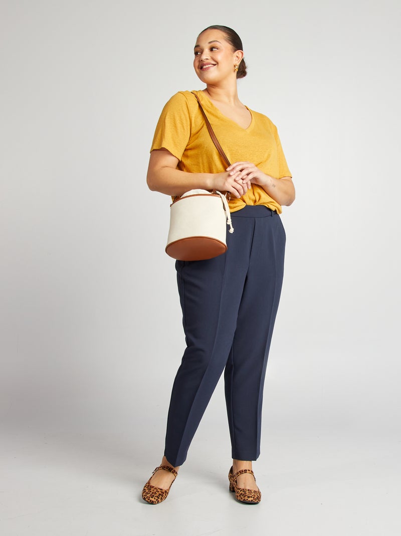Camiseta de mezcla de lino con cuello de pico BEIGE - Kiabi