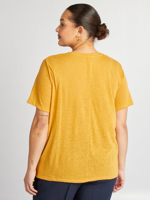 Camiseta de mezcla de lino con cuello de pico - Kiabi