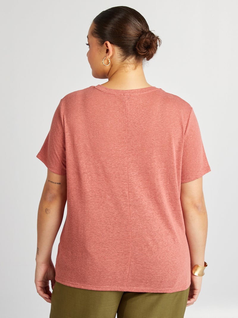 Camiseta de mezcla de lino con cuello de pico ROSA - Kiabi
