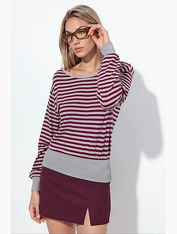 Camiseta de mujer a rayas de manga larga acanalada busem