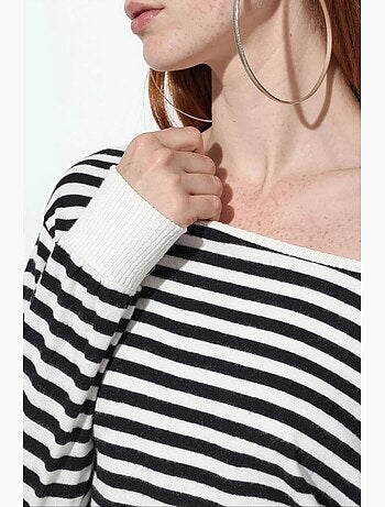 Camiseta de mujer a rayas de manga larga acanalada busem
