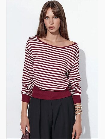 Camiseta de mujer a rayas de manga larga acanalada busem