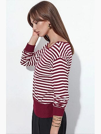 Camiseta de mujer a rayas de manga larga acanalada busem