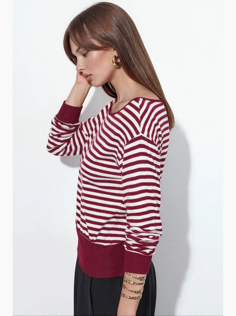 Camiseta de mujer a rayas de manga larga acanalada busem Rojo burdeos - Kiabi