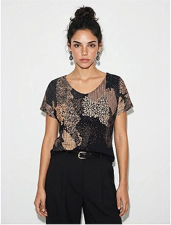 Camiseta de mujer con estampado abstracto y cuello en v lucci