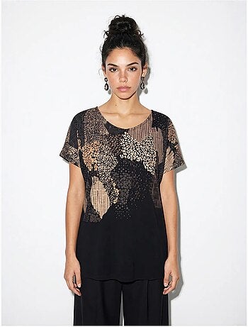 Camiseta de mujer con estampado abstracto y cuello en v lucci