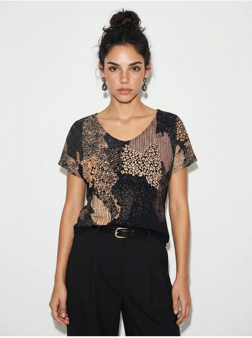 Camiseta de mujer con estampado abstracto y cuello en v lucci - Kiabi