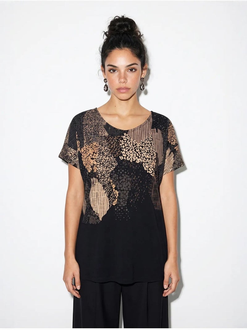 Camiseta de mujer con estampado abstracto y cuello en v lucci Multicolor - Kiabi