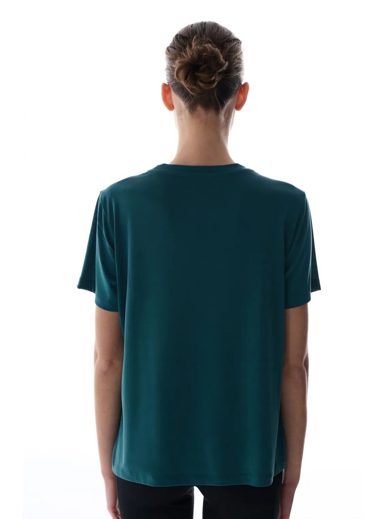 Camiseta de mujer cuello redondo penti Azul petróleo - Kiabi