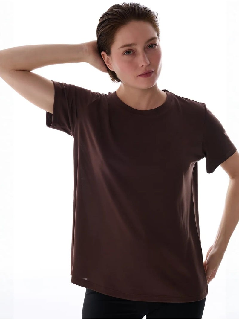 Camiseta de mujer cuello redondo penti Marrón chocolate - Kiabi