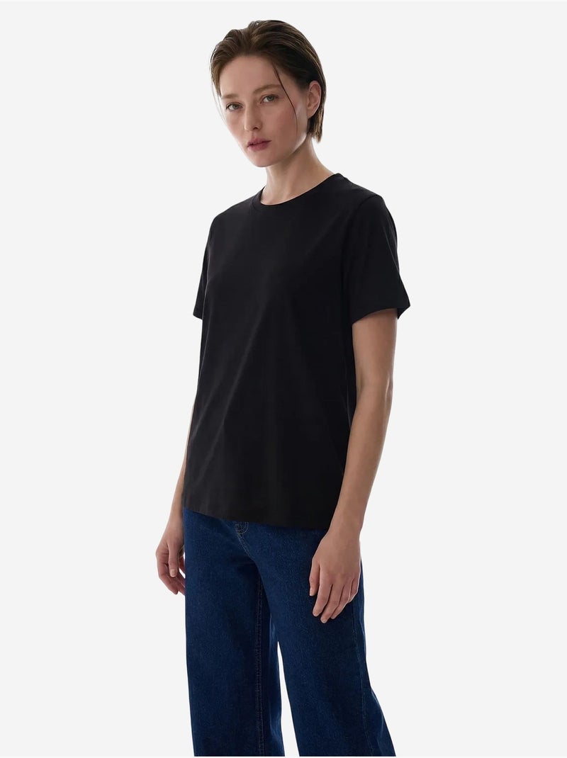 Camiseta de mujer cuello redondo penti Negro - Kiabi