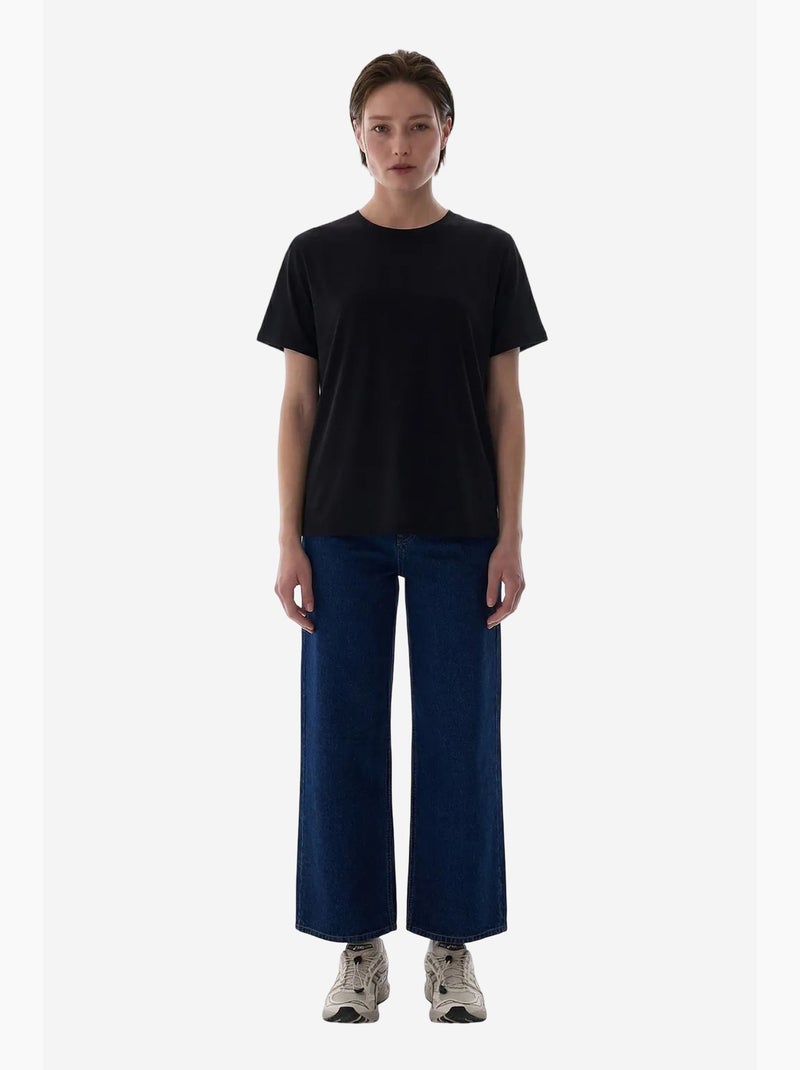 Camiseta de mujer cuello redondo penti Negro - Kiabi