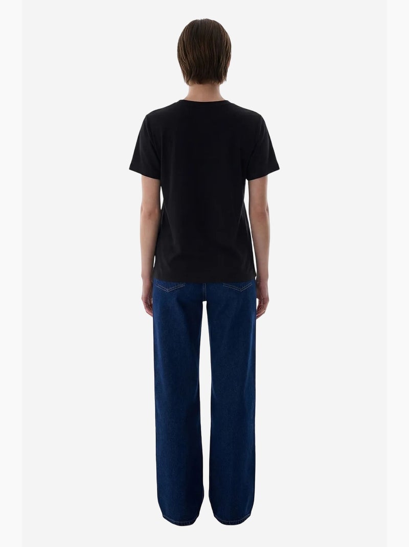 Camiseta de mujer cuello redondo penti Negro - Kiabi