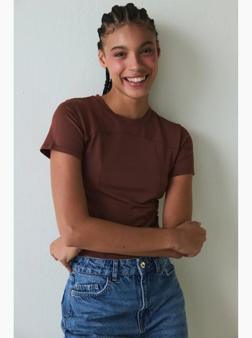 Camiseta de mujer cuello redondo slim fit de modal penti - Kiabi