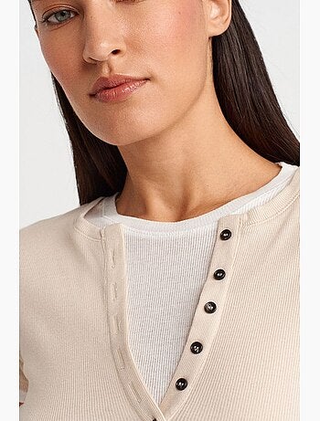 Camiseta de mujer de algodón con cuello en v y botones dilvin