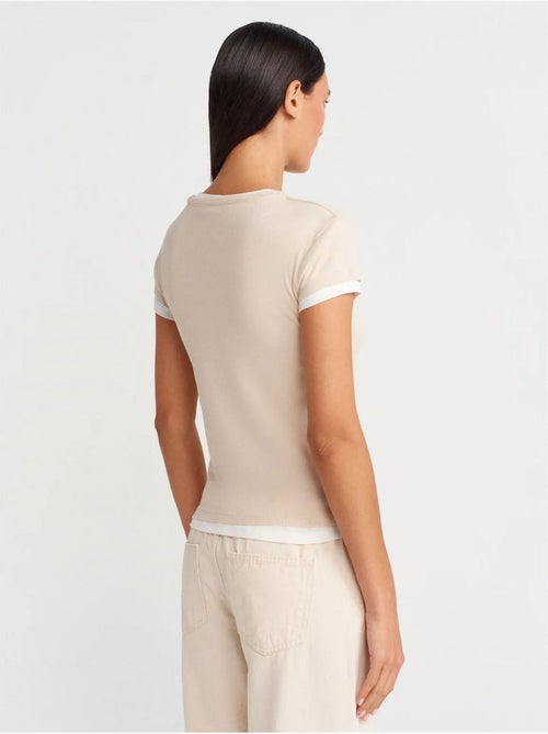 Camiseta de mujer de algodón con cuello en v y botones dilvin - Kiabi