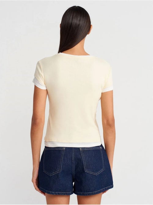 Camiseta de mujer de algodón con cuello en v y botones dilvin - Kiabi