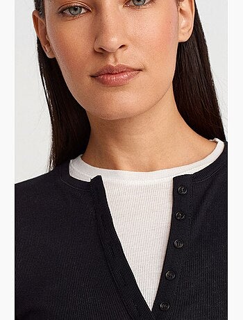 Camiseta de mujer de algodón con cuello en v y botones dilvin