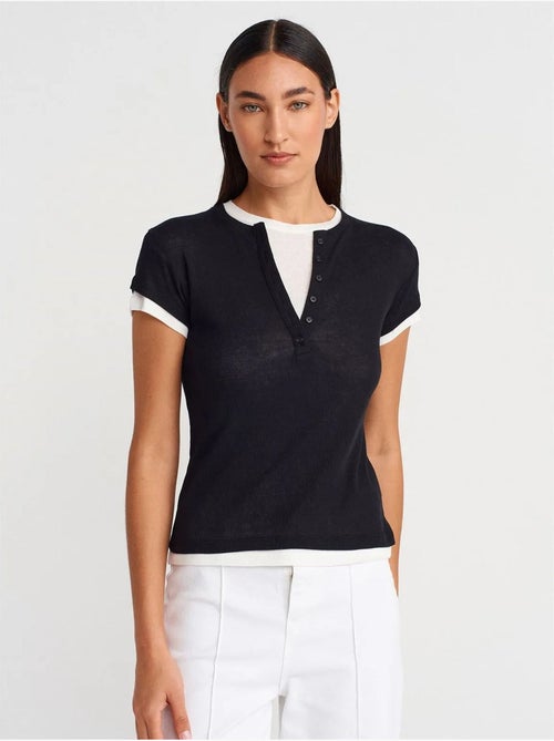 Camiseta de mujer de algodón con cuello en v y botones dilvin - Kiabi