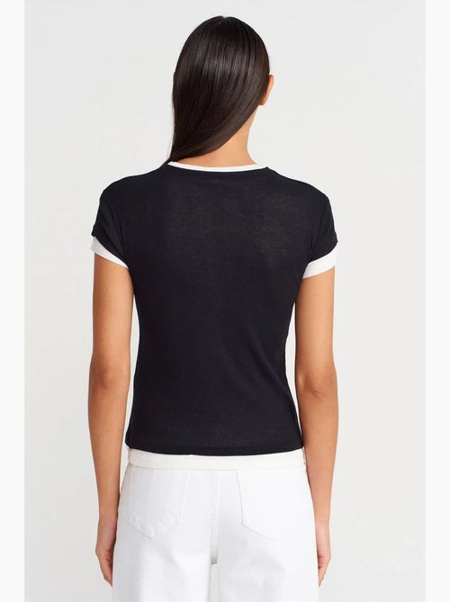 Camiseta de mujer de algodón con cuello en v y botones dilvin - Kiabi