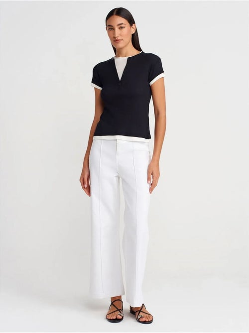 Camiseta de mujer de algodón con cuello en v y botones dilvin - Kiabi