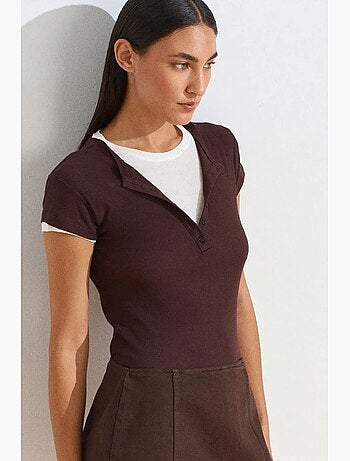 Camiseta de mujer de algodón con cuello en v y botones dilvin