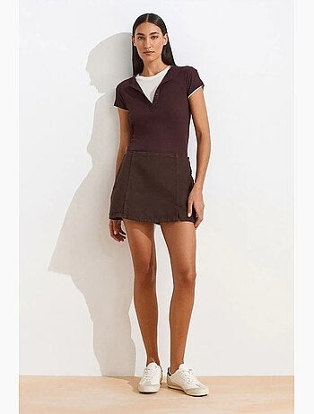 Camiseta de mujer de algodón con cuello en v y botones dilvin