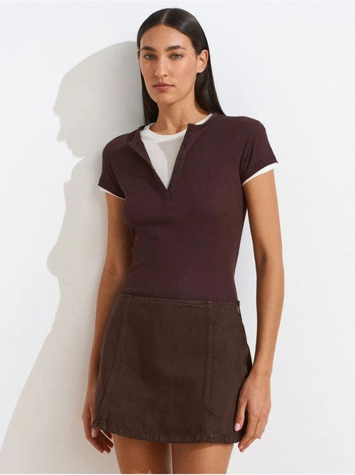 Camiseta de mujer de algodón con cuello en v y botones dilvin - Kiabi