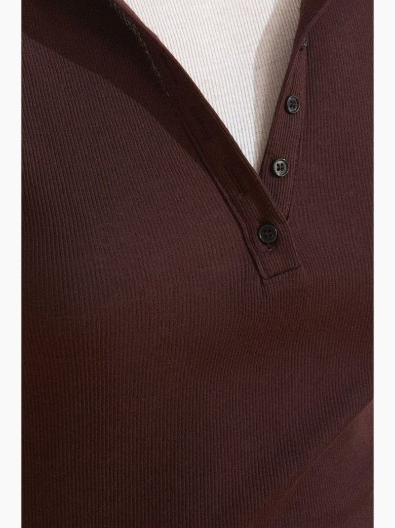 Camiseta de mujer de algodón con cuello en v y botones dilvin Rojo burdeos - Kiabi