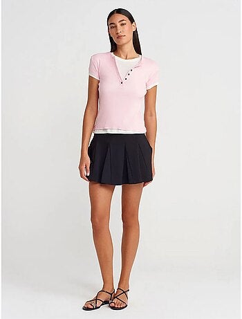 Camiseta de mujer de algodón con cuello en v y botones dilvin