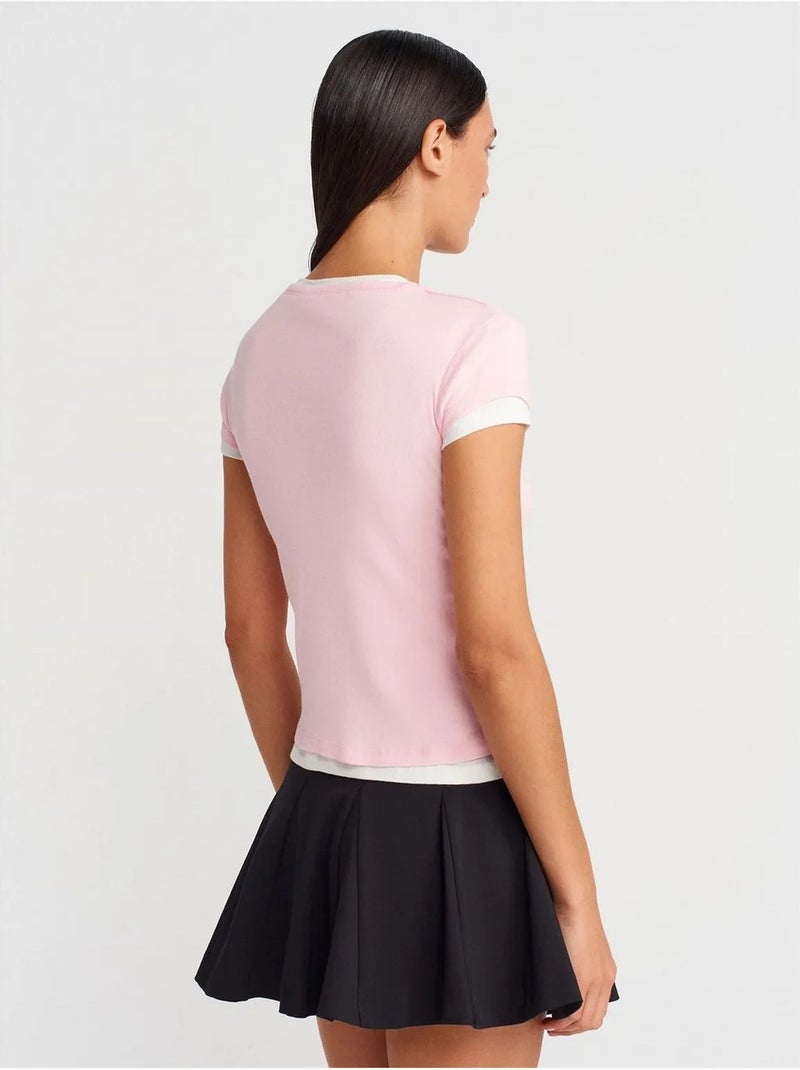 Camiseta de mujer de algodón con cuello en v y botones dilvin Rosa - Kiabi