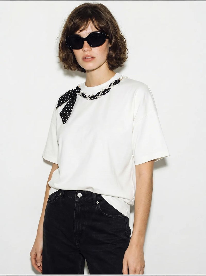 Camiseta de mujer de algodón y elastano lucci Blanco - Kiabi