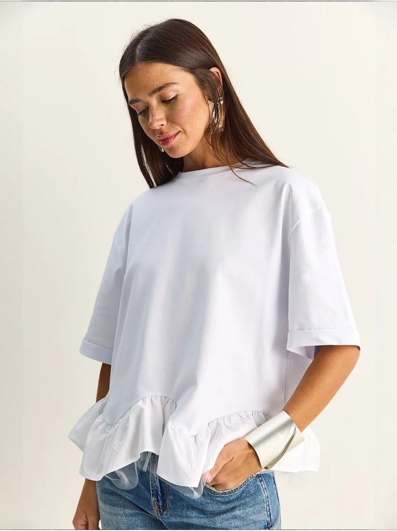 Camiseta de mujer de algodón y elastano lucci Blanco - Kiabi