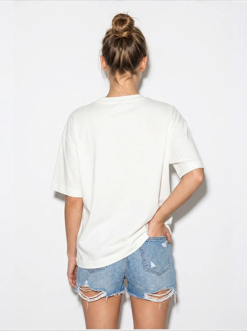 Camiseta de mujer de algodón y elastano lucci Blanco roto - Kiabi