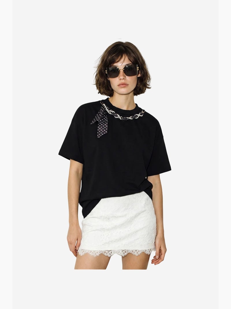 Camiseta de mujer de algodón y elastano lucci Negro - Kiabi