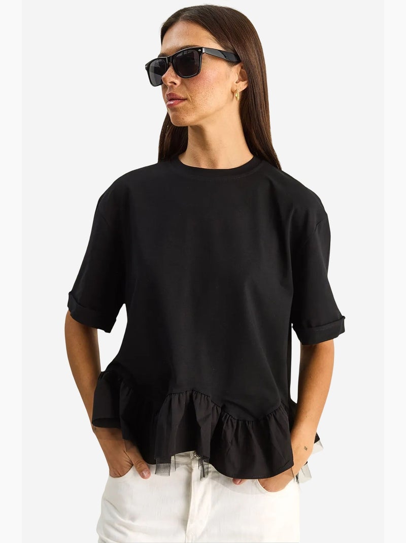 Camiseta de mujer de algodón y elastano lucci Negro - Kiabi
