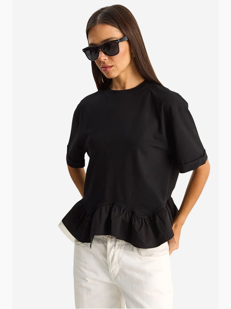 Camiseta de mujer de algodón y elastano lucci Negro - Kiabi
